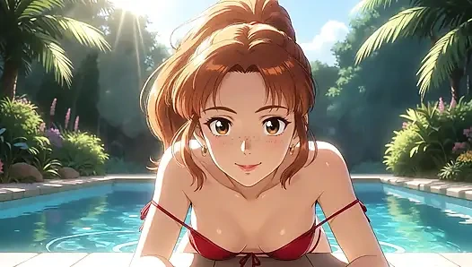 AI Girl Sensually on the Pool - Studio Ghibli Style