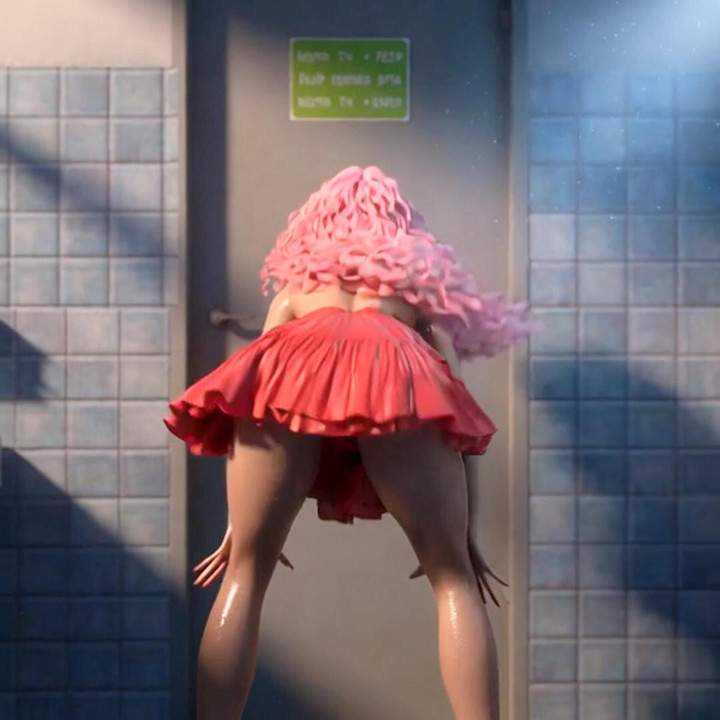 She dances with her hands on her knees