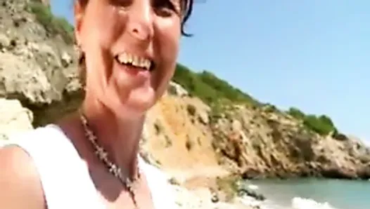 Joyce analfucked on a beach in Spain