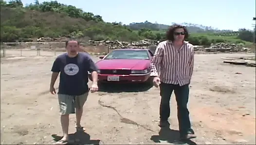 Two big cocks penetrate a milf's pussy and anus into the lake