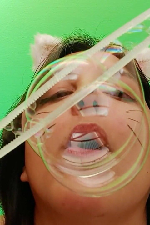 Kitty Kat Girl Blows Soap Bubbles at You - Bunny Looner