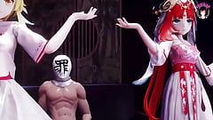 Genshin impact - tarian seksi + threesome hot (hentai 3d)