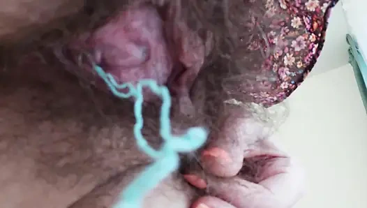 Changing a Sponge Close-up of a Hairy Pussy