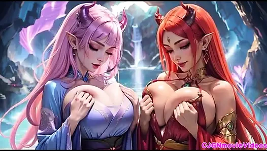 Lesbians kiss together, Ai animation