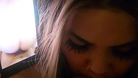 Watching me cuck him during SPH & light CBT! Flat pink pussy chastity for cuckie lol