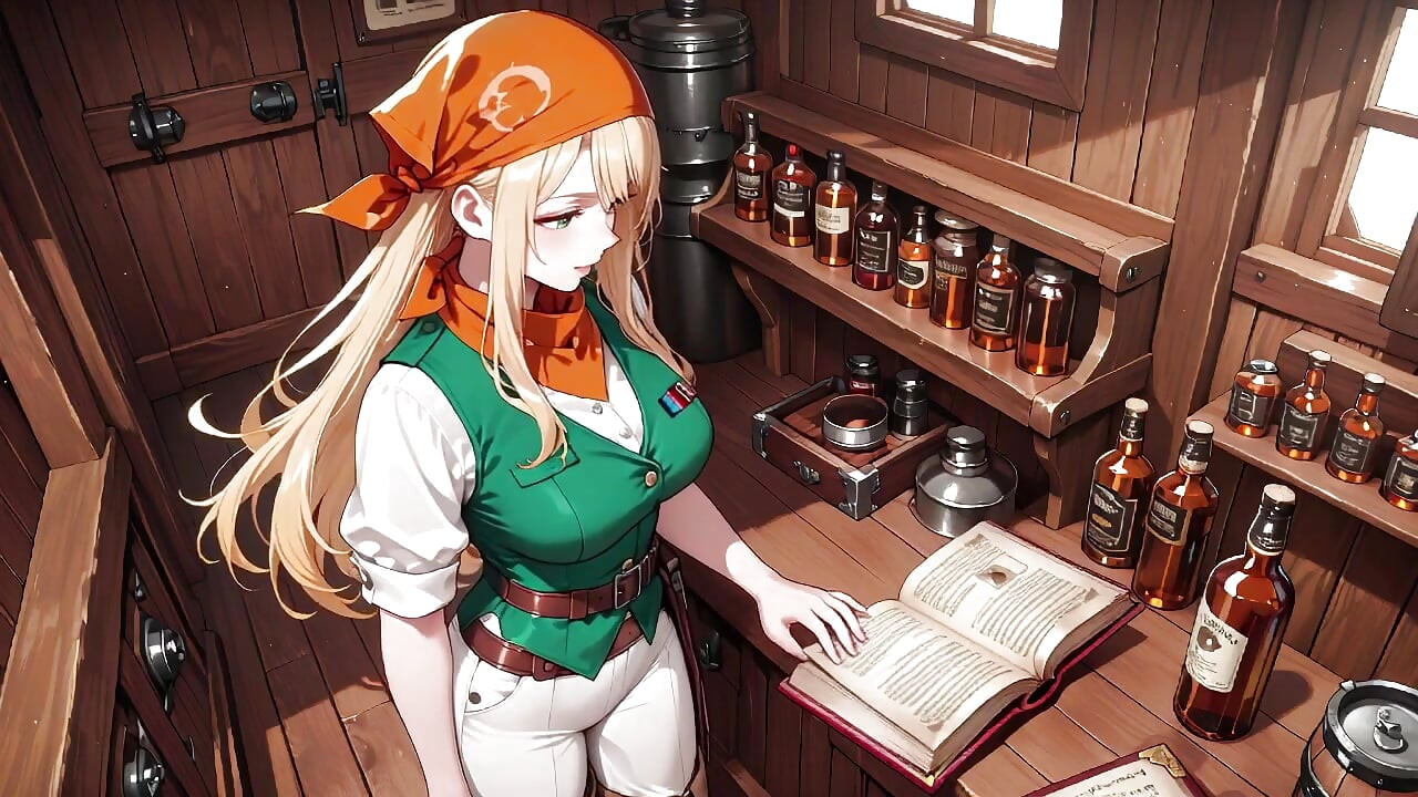 Blonde Pirate Captain! Green Uniform & Rough Ropes on a Sunny Deck. Languid Poses, Long Legs Exposed, and That Teasing Gaze