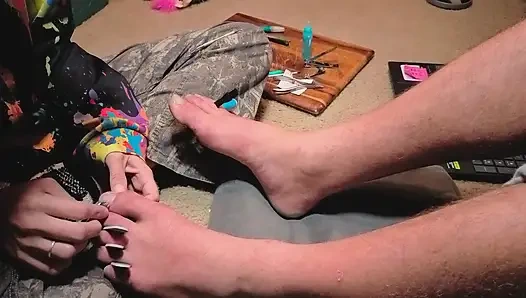 Melody Gives Her Master a Pedicure