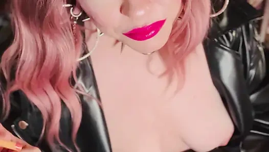 Hot Wife Tina Snua Goes Braless Under A Leather Jacket & Smokes A Cigarette - Snap Inhales OMI OME Drifting Smoke Rings