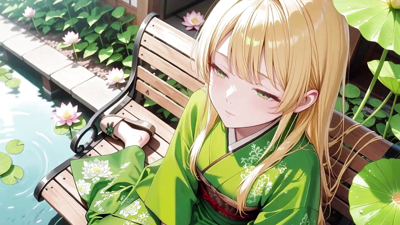 Lazy Japanese Corridor Morning, She Breathes Heavy Touching Her Chest with a Hazy Gaze Waiting for Your Touch
