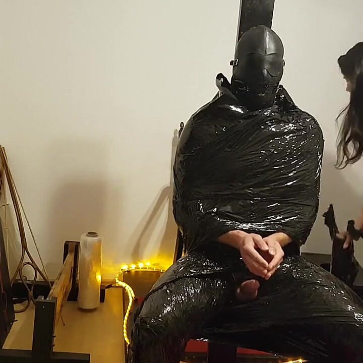 Foil Bondage Slave Part 2 - Cling Film Mummified and Edged to Madness