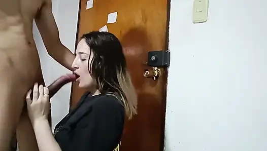 My stepsister welcomes me with a blowjob