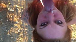 29 Yr old Sub gets throat fucked outdoors