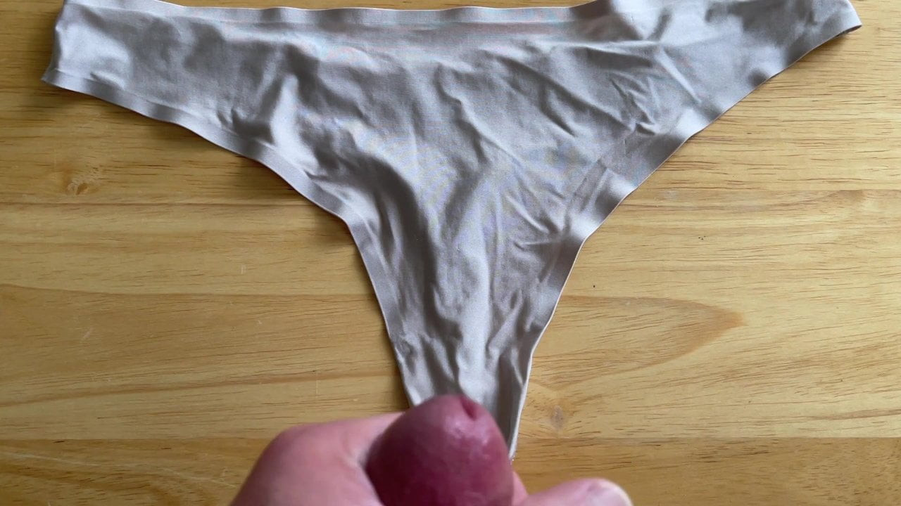 Cum on Nude Satin Thong