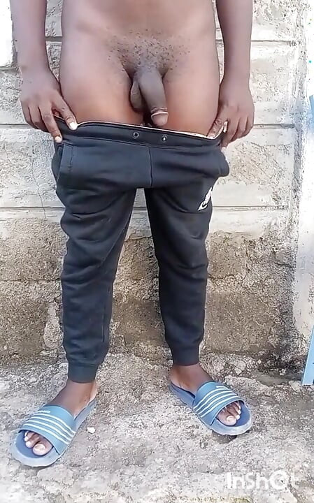 Big Black Ass Bottom Fucking His Asshole with a Dildo Outside