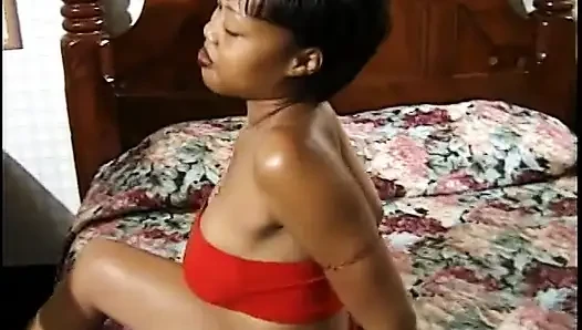 Ebony slut blows dick and takes it in her wet shaved cunt