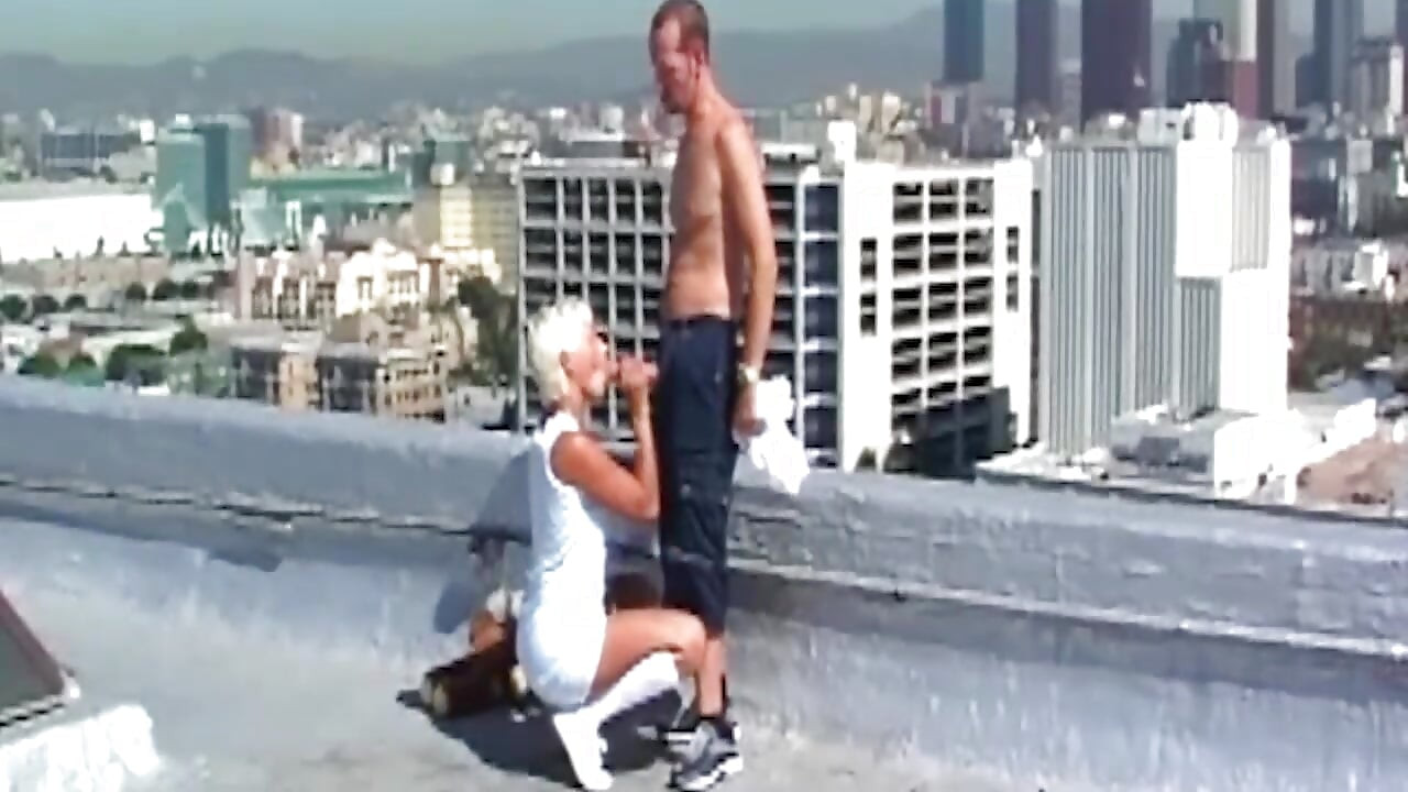 Blonde MILF Squirts While Riding Cock on Rooftop