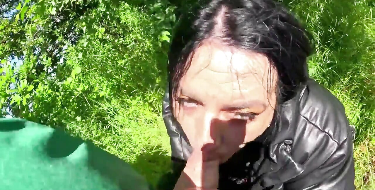 Outdoor Deepthroat, Rough Facefucking and Cum All Over My Downjacket