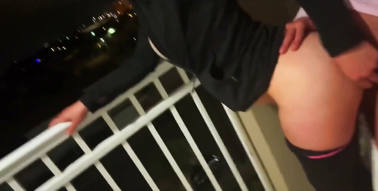 Hotel Balcony Sex as People Pass by