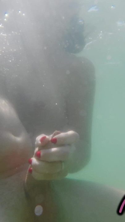 We Got Caught! My Teacher Handjobs My Cock Underwater on Nude Beach