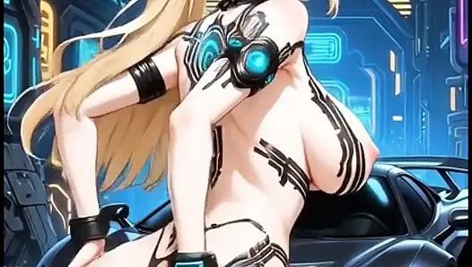 Cewek imut rambut pirang lagi twerking di garasi (animasi Ai)