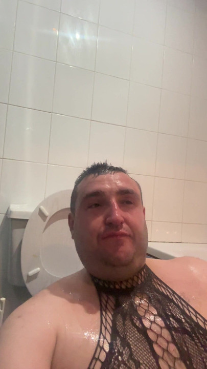 Fat piggy drinking and covered in his own piss