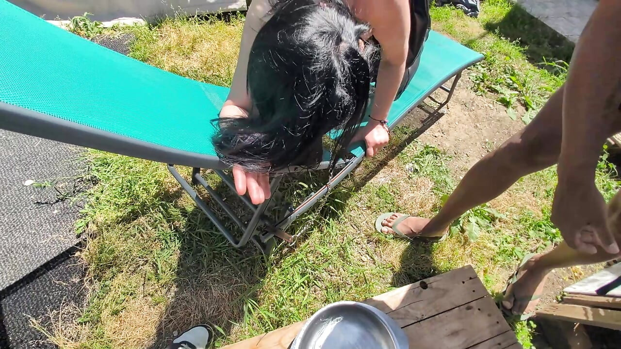 Domination Session for This Mature Woman in the Garden.