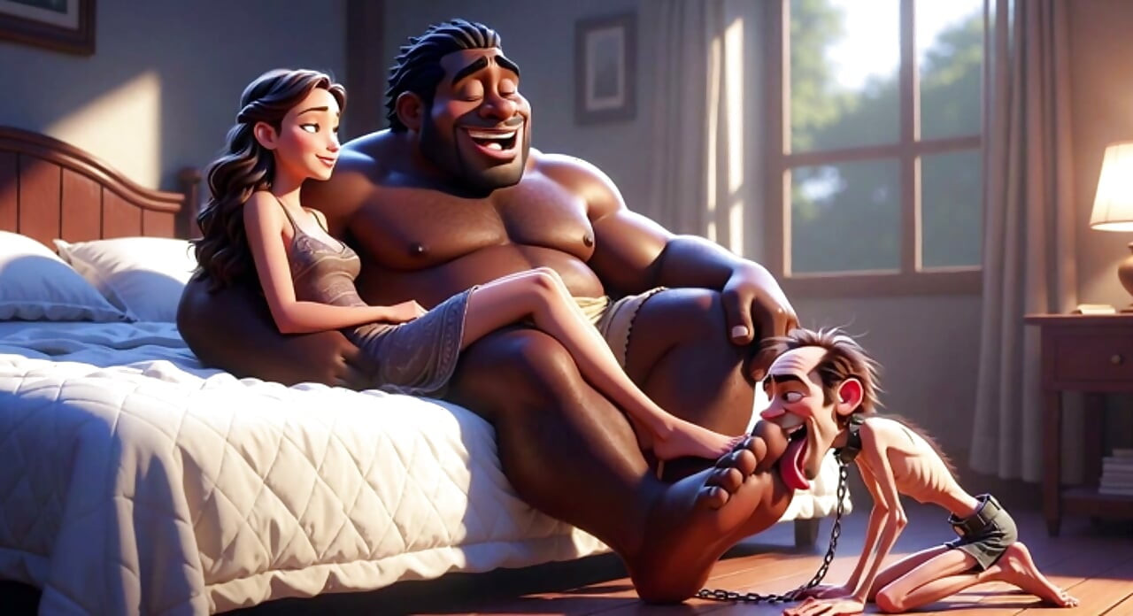 Submissive Man Grovels and Licks His Dominant Wife's Feet