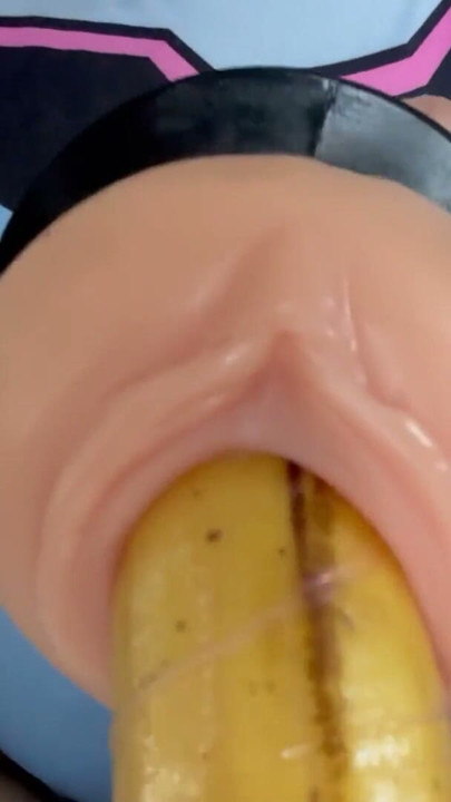 My stepsister  puts a condom on the banana, plays with it, then sticks it in a fake pussy | Clip 1