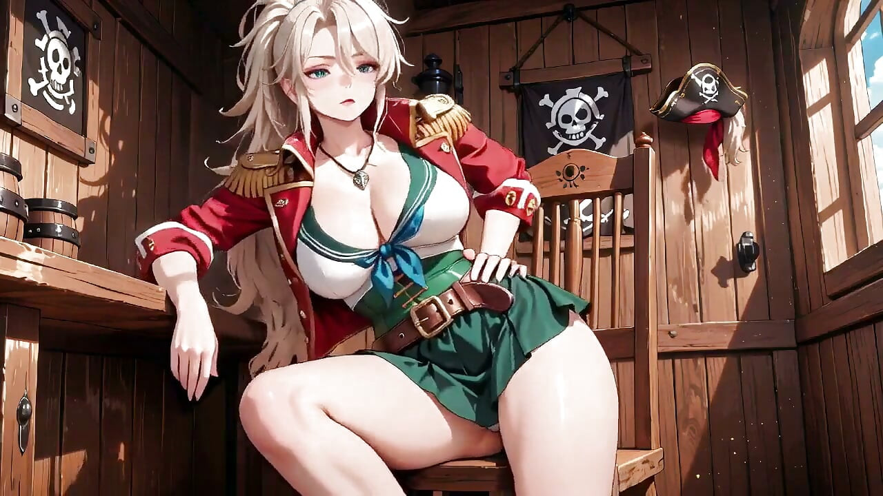 Deusa loira Lounging em Ship Quarters encharcado de sol, verificação de quadril e levantamento de saia para Pure Heat