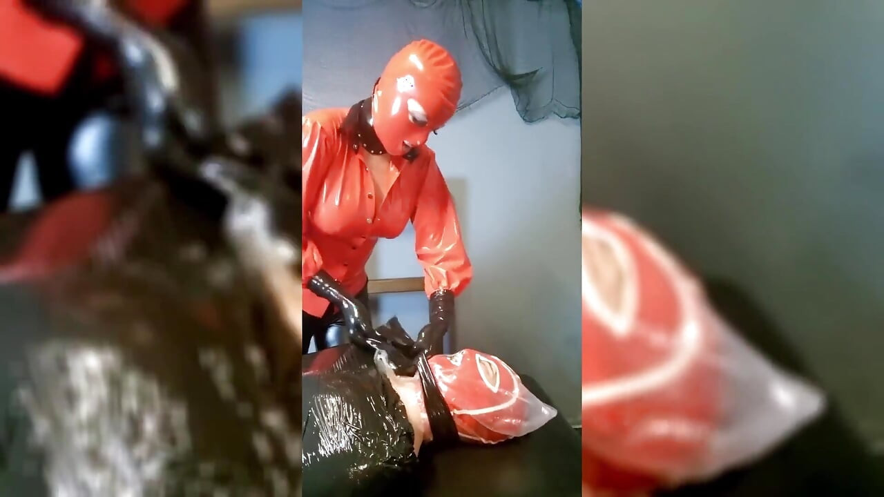 Extreme Breathplay on Mummified Slave in Latex