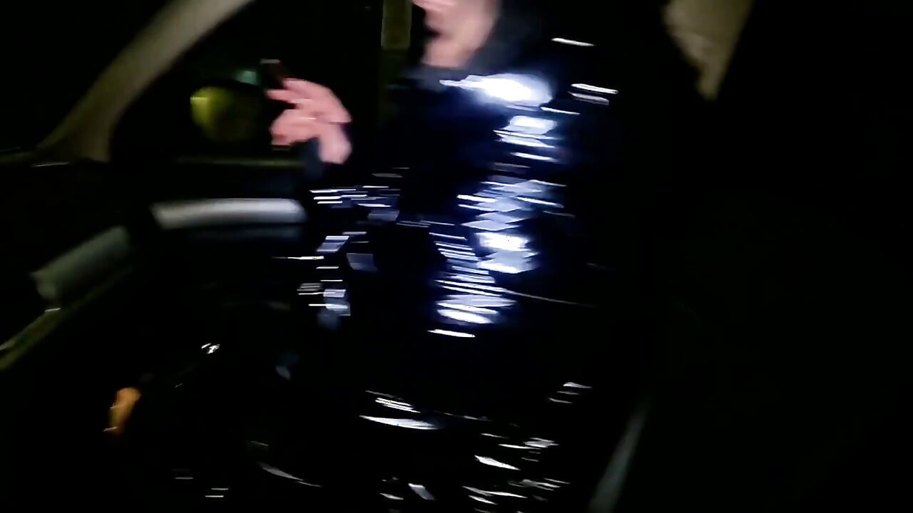 Night Pickup Downjacket MILF Fantasy, Smoking, Car Blowjob and Cum on Glossy Jacket