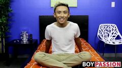 Adorable blonde asian twink Ty Neiman jerks off his cock