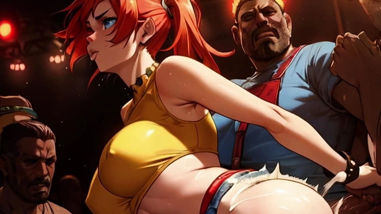Kızıl saçlı orta yaşlı seksi kadın pokemon yere koyuyor ve büyük zenci alıyor