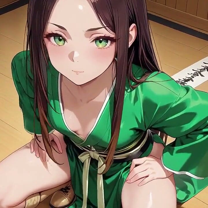 Kneeling on Tatami with a Short, Her Eyes Are Hazy. Sunlight Hits Her Wet Skin as She Goes From Serene to Seductive.