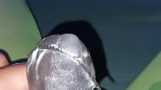 Another cumshot inside gray high spandex tights