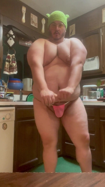 Thrilling moment from "Burly Chub Flexing His Fat Ogre Bod"