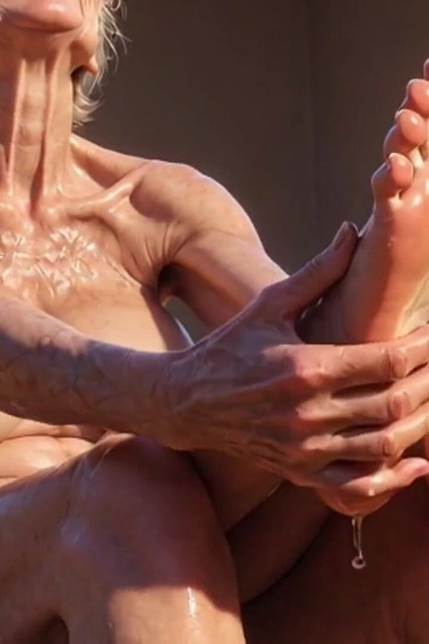 Old Granny Enjoying Oil Foot Massage - Desperate for Tongue in Toes