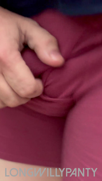 Straight guy goes for a walk in his tight purple dick flash.