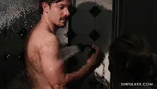 Rika Fane finds Joe di Marco in the shower craving him badly at SinfulXXX.