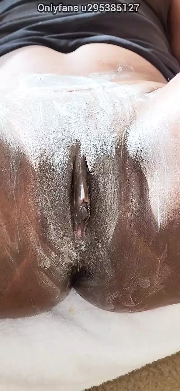 Shaving her little ebony ass & pussy then shower clean