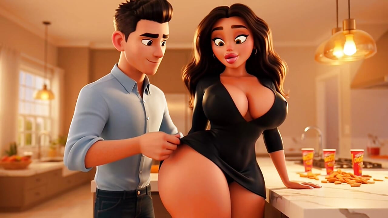 Hot Curvy żona brazylijska żona potajemnie jebana przez młodego sąsiada w kuchni przed przyjazdem gości (wygenerowane AI)
