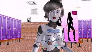 美しいロボットの女の子が逆騎乗位で男のペニスを襲撃するアニメーションポルノビデオ。