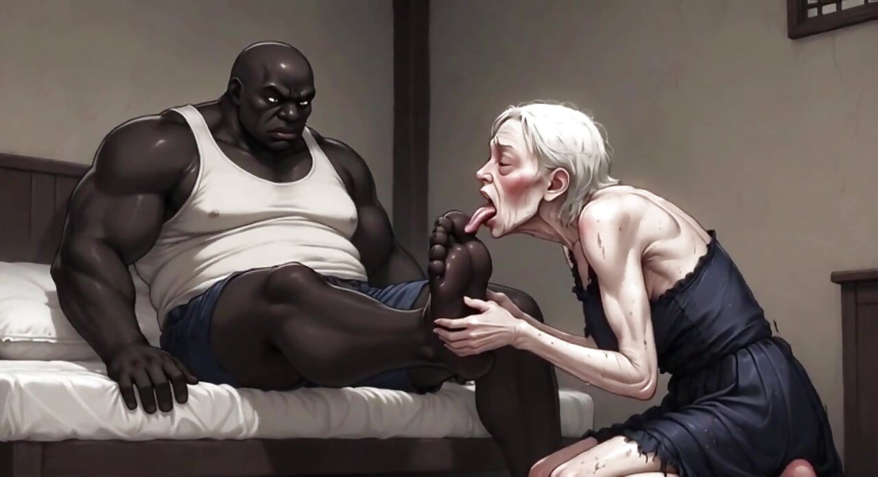 90 Year Old Granny Slave Licking Giant Black Man Feet - Wet Pussy Pleasure
