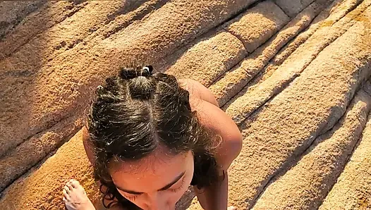 Perfect body brunette mermaid seduces me until I have deep sex between the rocks