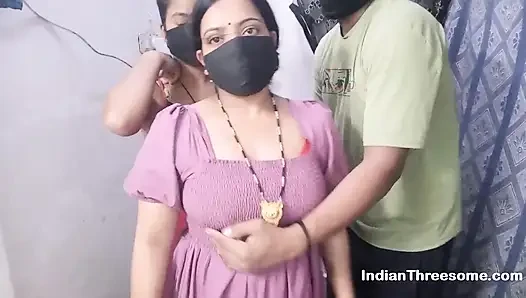 Mature Indian Wife and Husband Group Sex with Desi Teen Babysitter