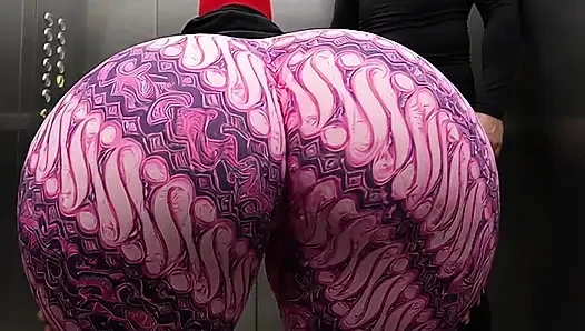 Big Ass Aunt in Tight Indigo Leggings Observed from Behind