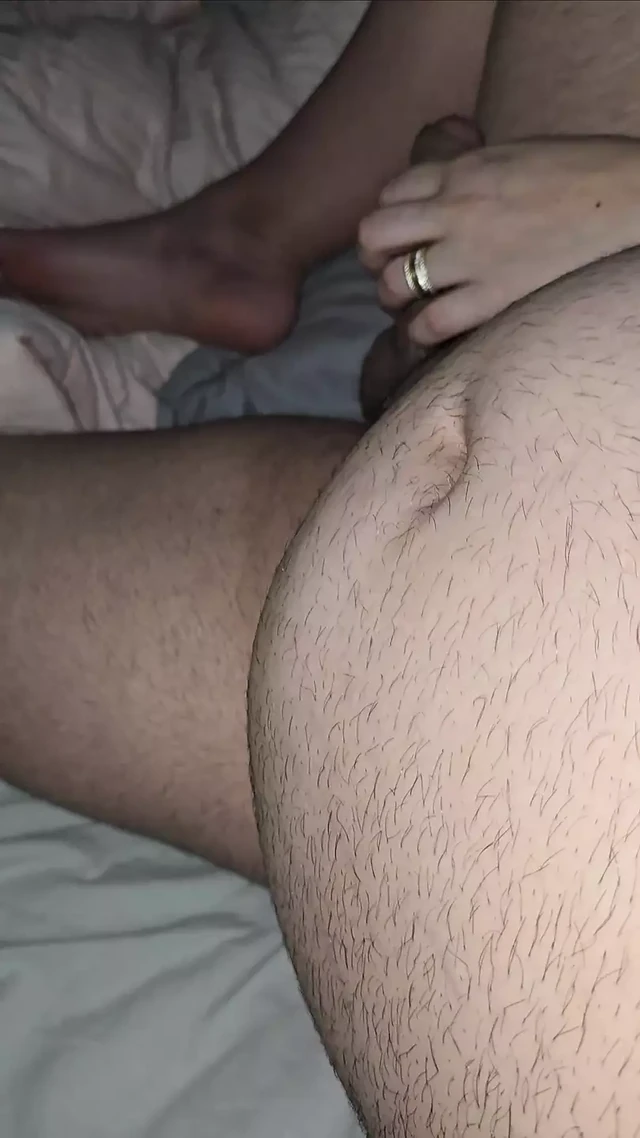 Step mom help fat step son dick with his erection with a handjob