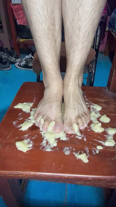 Smashing a banana with your feet