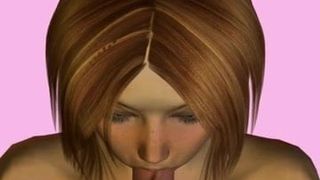 Une adolescente anime en 3D avec des taches de rousseur suce une bite