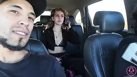 The Girl on Vacation Getting Playful in the Car